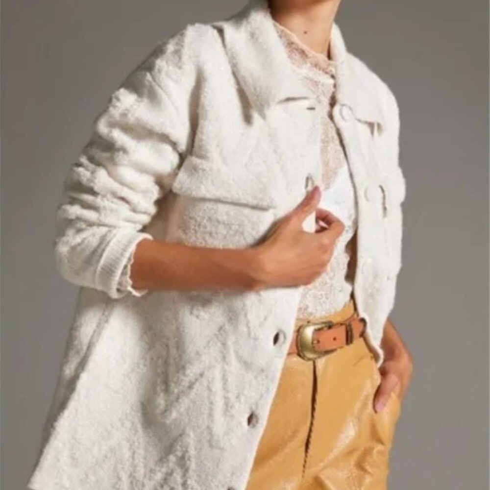 Anthropologie Flat White Sweater Coat, Color Ivory; Size Large
